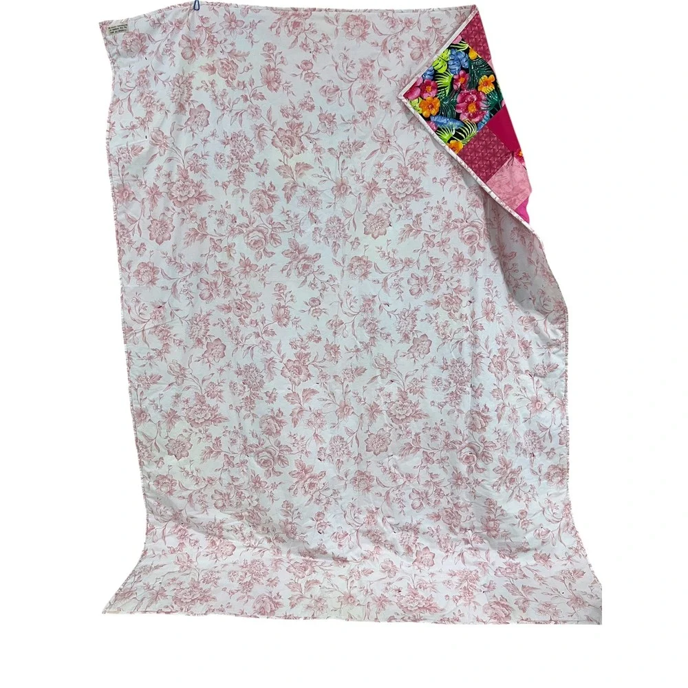 Handmade Reversible Tropical Patchwork Twin Quilt 58x74 Shabby Chic Reverse Side
